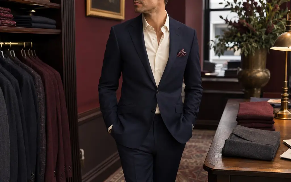 Contemporary navy suit with a refined cream shirt