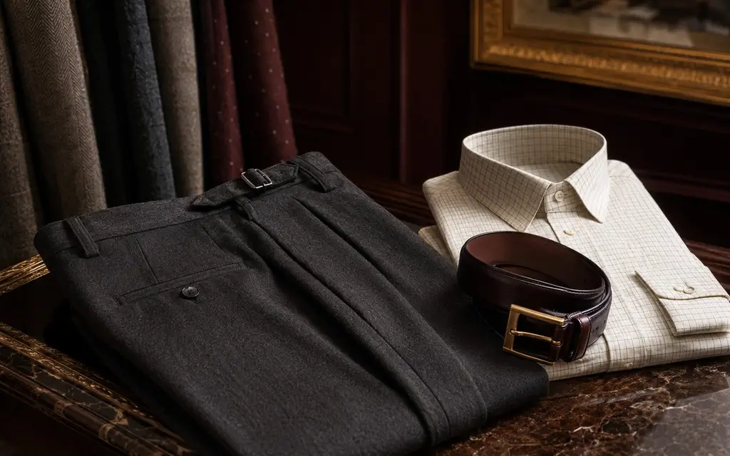 Premium tailored trousers with leather accessories